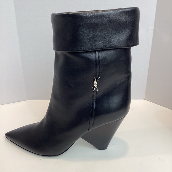 SAINT LAURENT LEATHER MID CALF BOOTS SZ 40.5 - Picture 9 of 12